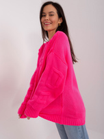 Hurtownia Fluo różowy sweter oversize z okrągłym dekoltem