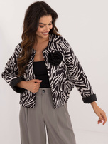 Hurt Ecru-czarna kurtka przejściowa damska bez zapięcia