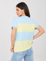 Pastelowa niebiesko-żółta bawełniana bluzka z dekoltem V