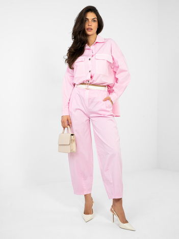 Pastelowe różowe bawełniane spodnie z nogawką 7/8