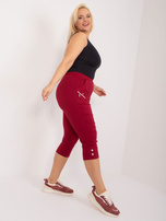 Hurt Bordowe spodnie rybaczki plus size z materiału