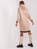 Beige lange Zip-Jacke mit Taschen.