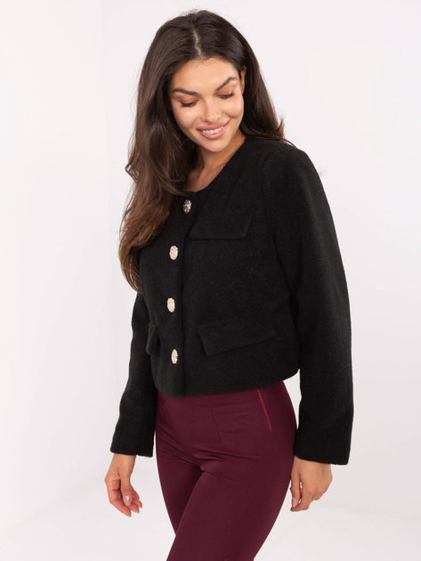 Czarny krótki żakiet z imitacją kieszeni RUE PARIS