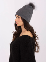 Ciemnoszara zimowa czapka z pomponem