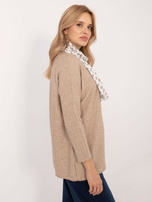 Hurt Camelowy damski sweter oversize z dekoltem V