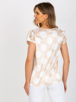 Beżowo-biała bluzka w grochy z imitacji satyny RUE PARIS 