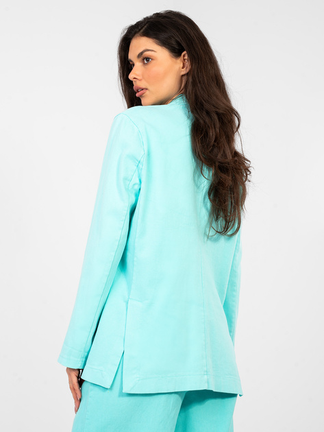 Turkusowa jeansowa marynarka z zapięciem na guzik RUE PARIS