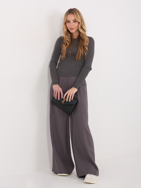 Grafitowy longsleeve z okrągłym dekoltem