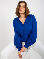 Hurt Ciemnoniebieska koszulowa bluzka plus size z kołnierzykiem