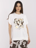 Ecru bawełniana bluzka z rozcięciami 