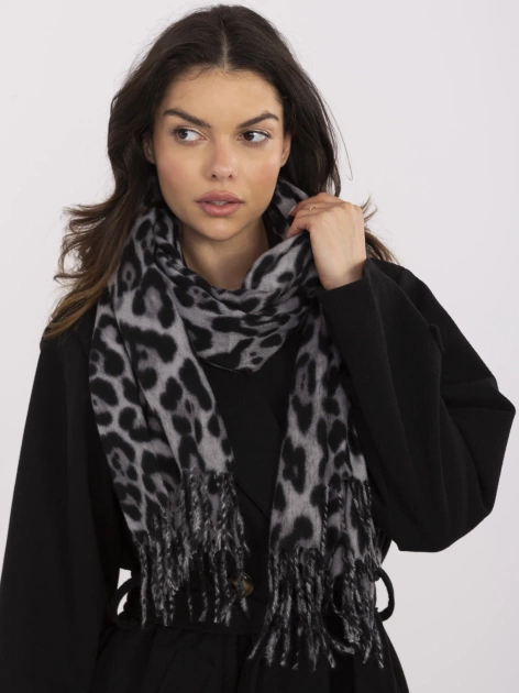 Szaro-czarny damski szal w panterkę