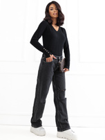 Black classic sweater with long sleeves.
