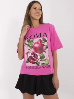 Hurt Brudnoróżowy damski t-shirt oversize z napisem