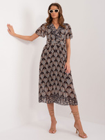 Hurtownia Czarna damska sukienka z printami i krótkim rękawem