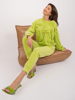 Hurt Limonkowy komplet welurowy z bluzą i spodniami