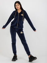 Hurt Granatowy damski komplet welurowy z bluzą rozpinaną