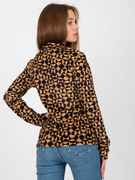 Hurt Camelowo-czarna welurowa bluzka z nadrukiem RUE PARIS