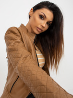 Hurt Camelowa damska kurtka z ekoskóry ze stójką