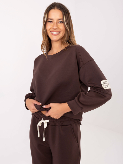 Czekoladowy dresowy komplet z bluzą bez kaptura