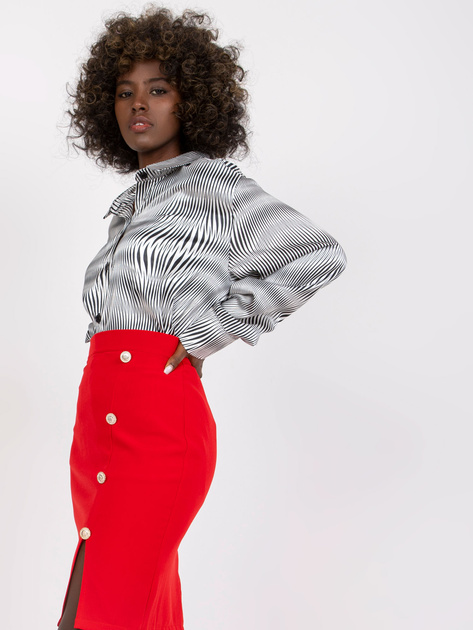 Biało-czarna damska koszula z nadrukiem z długim rękawem