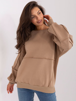 Dunkelbeige gefütterter Sweatshirt ohne Kapuze.