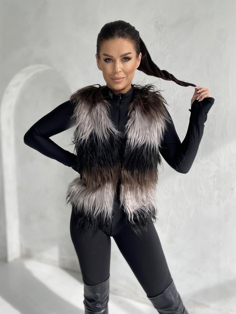 Czarno-szara damska kamizelka futrzana Romi