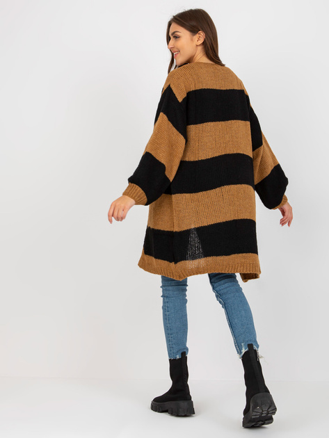 Hurtowna Czarno-camelowy kardigan w paski OCH BELLA
