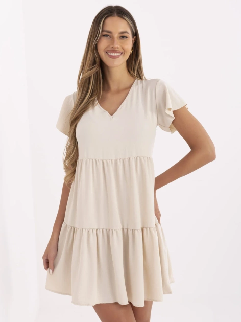 Jasnobeżowa rozkloszowana sukienka RUE PARIS