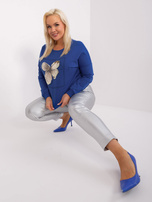 Hurt Kobaltowa damska bluzka plus size z aplikacją