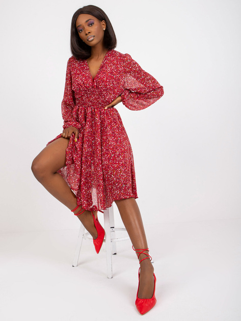 Bordowa sukienka midi z printami ZULUNA