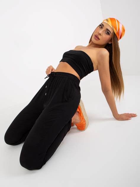 Hurtownia Czarne lekkie spodnie z materiału z wiskozy SUBLEVEL