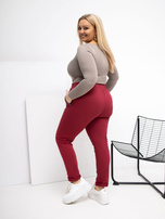 Bordowe dresowe spodnie plus size z wiązaniem