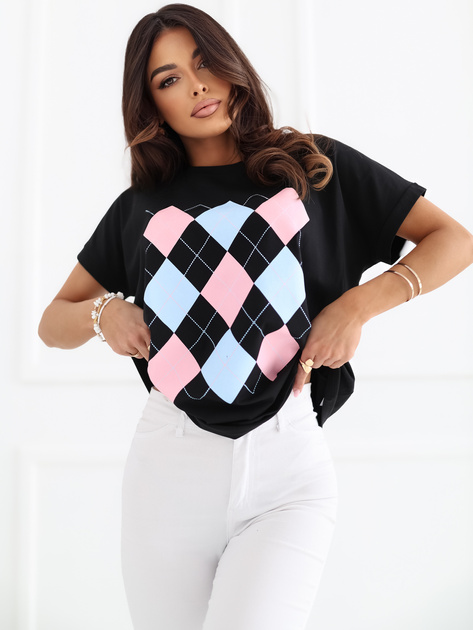 Czarna bawełniana bluzka w romby