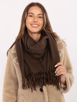 Czekoladowy długi szal z frędzlami   
