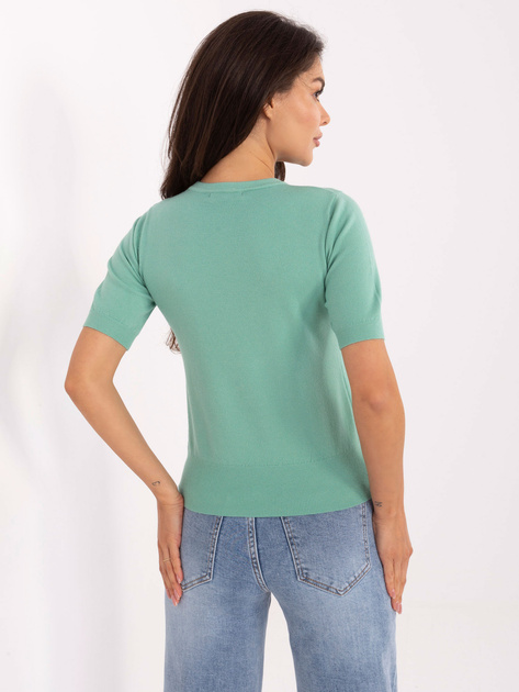 Miętowy damski sweter z krótkim rękawem