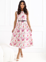 Różowa rozkloszowana sukienka w kwiaty 