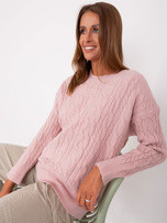 Hurt Jasnoróżowy klasyczny sweter z warkoczami