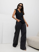 Czarny bawełniany top z koronką