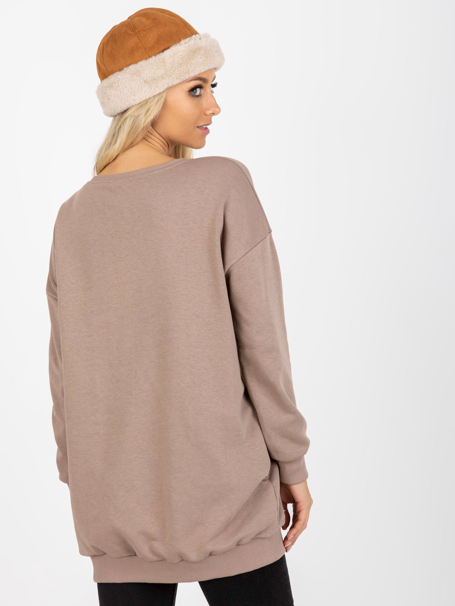 Ciemnobeżowa długa bluza basic z kieszeniami