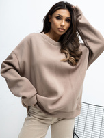 Ciemnobeżowa bluza basic z okrągłym dekoltem RUE PARIS 