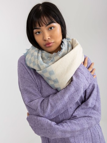 Hurt Ecru-blue women's winter scarf in a check pattern.