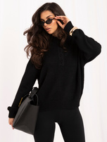 Black warm sweater with a fluffy texture.
