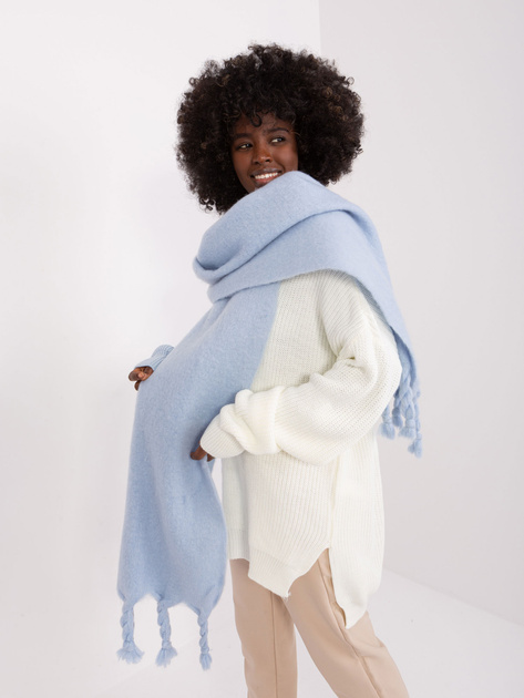 Hurtownia Niebieski ciepły szal z frędzlami