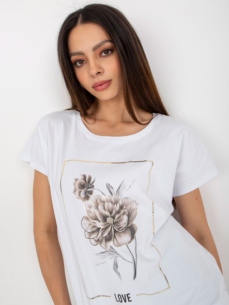 Hurt Biała bluzka bawełniana z printem RUE PARIS