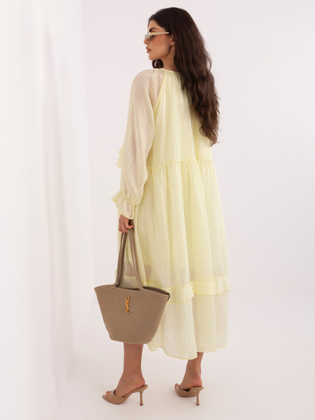 Maślana żółta długa sukienka z żabotem