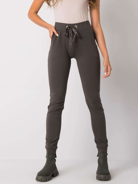 Ciemne khaki spodnie dresowe z bawełny Davina