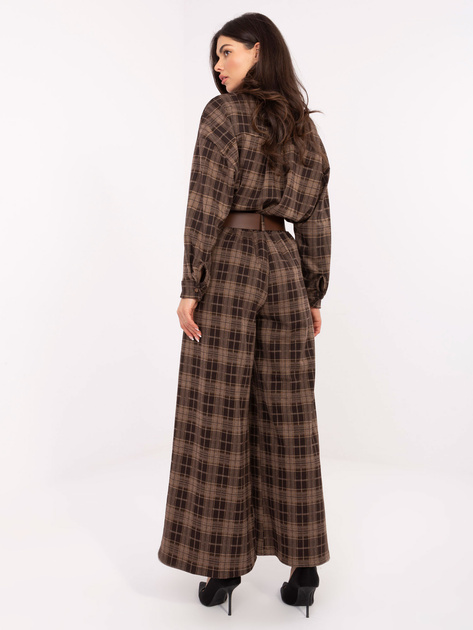 Brązowe flanelowe spodnie w kratę