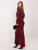 Burgundowe eleganckie spodnie z koronki