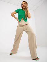 Hurtownia Beżowe szerokie spodnie z materiału z kieszeniami