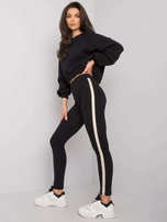 Schwarze Baumwollleggings mit Streifen Lea RUE PARIS.